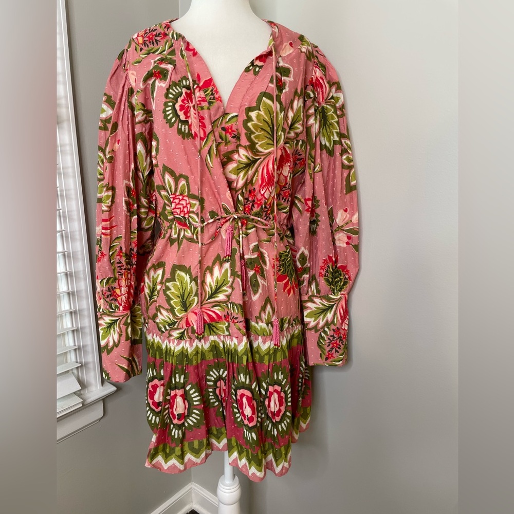 FARM Rio Pink Floral Long Sleeve Wrap Dress
